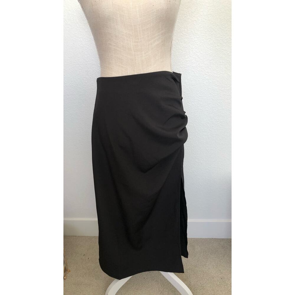 Commense Black Lightweight Ruched Midi Skirt - M - Picture 2 of 6